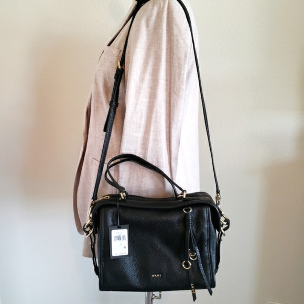 REDUCED - DKNY Marcy Black Medium Pebble Leather Crossbody Satchel NWT - Picture 6 of 14
